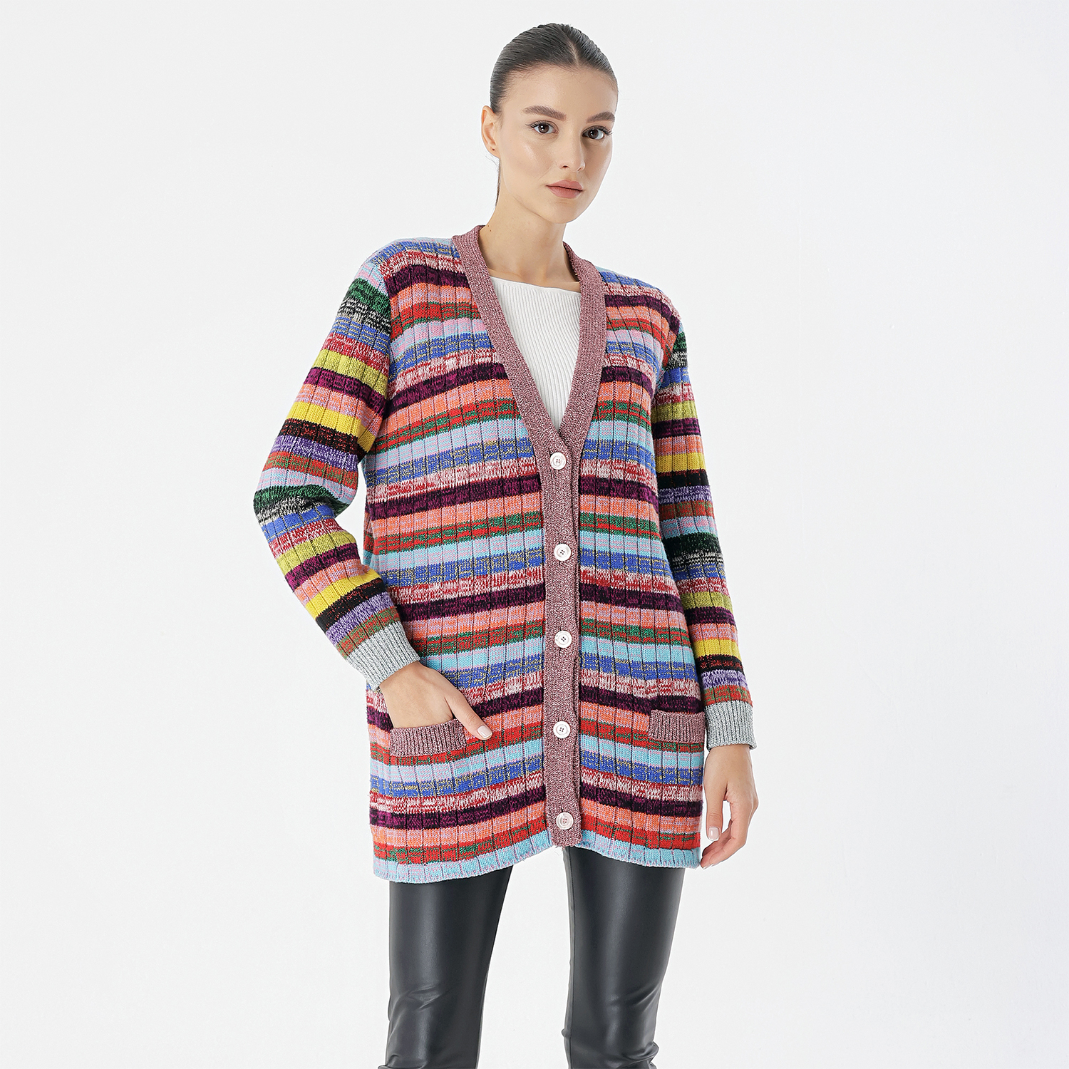 Gucci - Multicolor Lurex Knit Reversible Button Cardigan